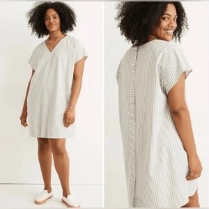 Madewell Button-Back Easy Dress in York Stripe Sage Mist